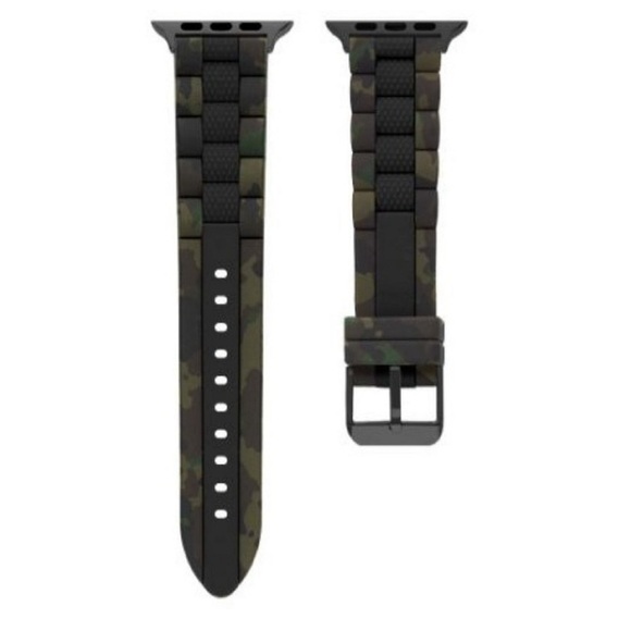Mens Black/Green Camo Watch Band Compatible With Apple Watch 42mm & 44mm New - Picture 1 of 6
